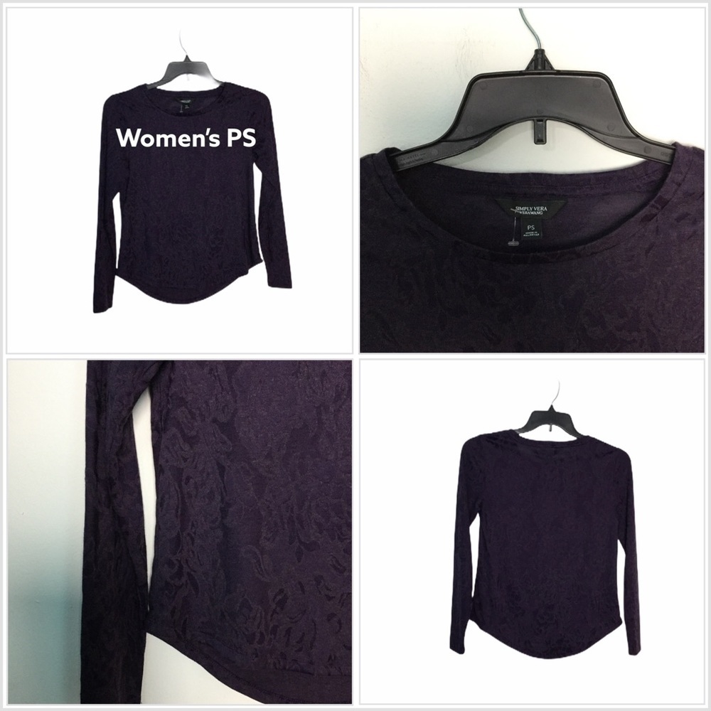 Simply Vera Wang Petite S Small 6 - 8 Purple Shirt Top Long Sleeve Stretch NWOT